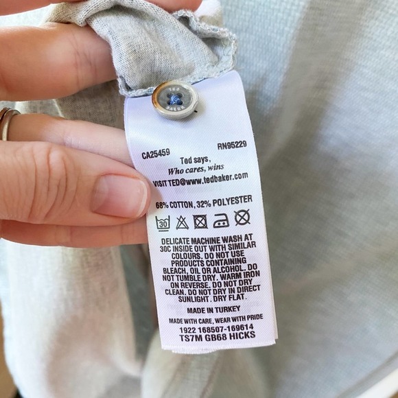 TED BAKER Men's Green/White Micro Pattern Chest Pocket Hicks Tee sz TB 6/US XL - Picture 8 of 8